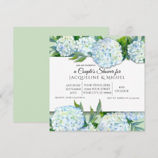 Koppels Douche Mint Groen In Wit Hydrangea Bloemen Kaart (Voorkant / Achterkant)