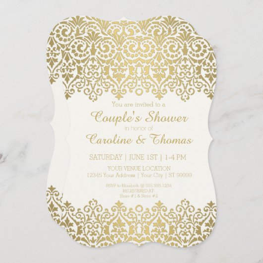 Koppels Douche  Modern Gouden Kant Elegant Kaart (Voorkant / Achterkant)