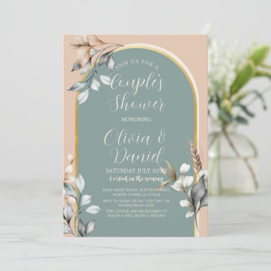 Koppels Douche Neutrals Romantisch Verlovingsfeest Kaart (Staand voorkant)