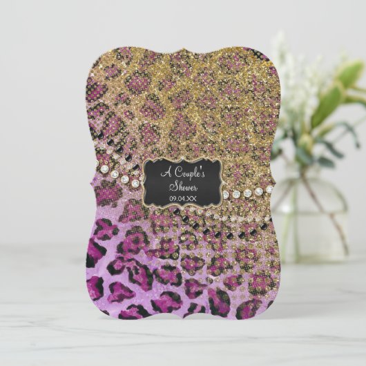 Koppels Douche Paarse Gouden Leopard Dierenprint Kaart (Staand voorkant)