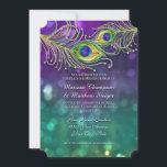 Koppels Douche Peacock Feather Jeweled Feathers Kaart<br><div class="desc">Matching Couple's Vrijgezellenfeest party uitnodiging en gratis producten om bij te passen. Wilt u een elegante, feestelijke Peacock Feather Themes Party bruiloft uitnodiging die stijlvol en mooi is? Dit ontwerp is gemaakt met handgekleurde pauwenveren versierd met grafisch ontworpen diamantjuwelen (LET OP: dit is een platte gedrukte uitnodiging er wordt geen...</div>