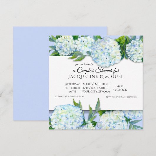 Koppels Douche Periwinkle in Witte Hydrangea Bloem Kaart (Voorkant / Achterkant)