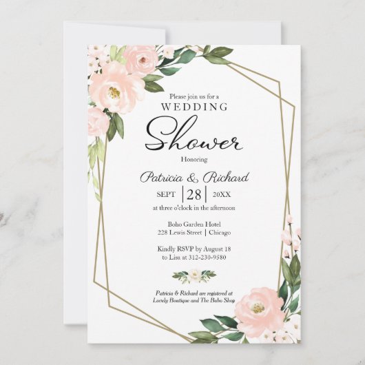 Koppels Douche Roze Blush Bloemen Geometrisch Kaart (Voorkant)