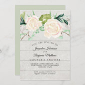 Koppels Douche Rustiek Hout Waterverf Ivoor Rozen Kaart (Voorkant / Achterkant)