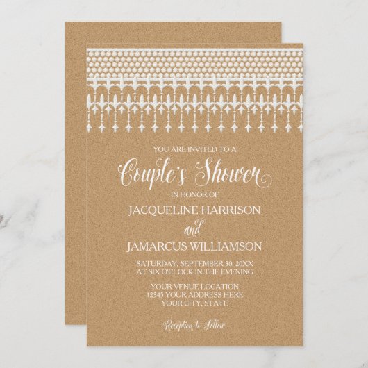 Koppels Douche Rustieke  Kant Typografie Kaart (Voorkant / Achterkant)