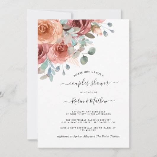 Koppels douche, stoffig blauw, perzik etherische b kaart (Voorkant)