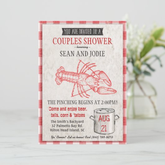 Koppels Douche Zeevruchten Kook Uitnodiging (Staand voorkant)