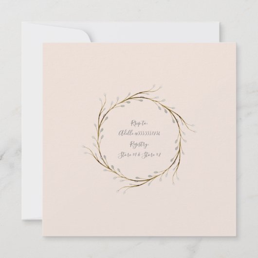 Koppels Douchen Moderne Blush Roze Krans Eucalyptu Kaart (Achterkant)