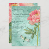 Koppels douchen  Peony Flowers in Dragonfly Kaart (Voorkant / Achterkant)