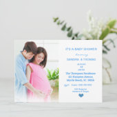 Koppels Foto Blauw Baby shower Uitnodiging (Staand voorkant)