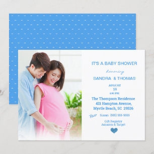 Koppels Foto Blauw Baby shower Uitnodiging