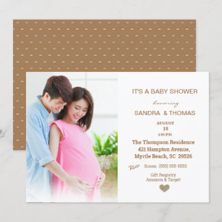 Koppels Foto Bruin Baby shower Uitnodiging