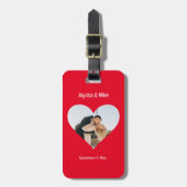 Koppels Foto in Hart Gepersonaliseerde Huwelijksre Bagagelabel (Voorkant verticaal)