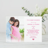 Koppels Foto Roze Baby shower Uitnodiging (Staand voorkant)