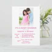 Koppels Foto Roze Baby shower Uitnodiging (Staand voorkant)