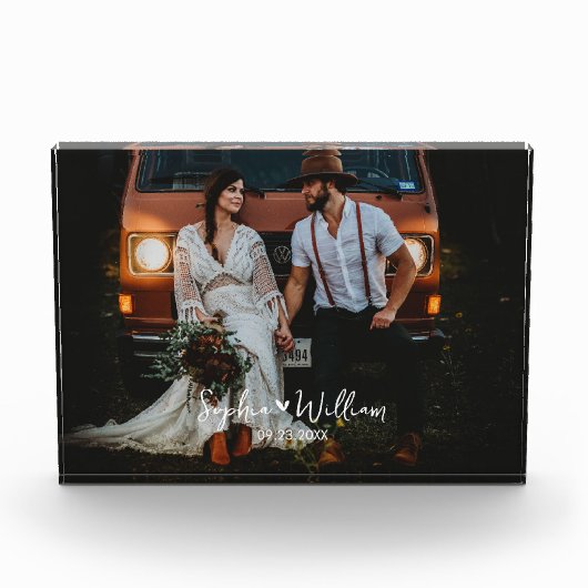 Koppels Fotonaam Bruiloft Jubileum Datum Hart Fotoblokken (Voorkant)