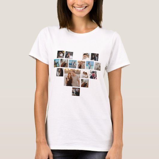Koppels Gift Valentijnsdag Hart Foto Collage T-shirt (Voorkant)