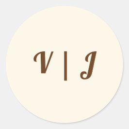 Koppels Initiaal in Bruin op Ivoorkleurig Klein Ronde Sticker