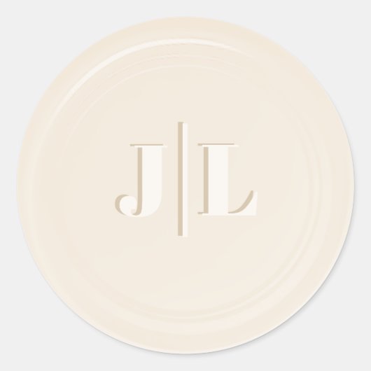 Koppels Initiaal Monogram Faux Wax Seal Cream Ronde Sticker (Voorkant)