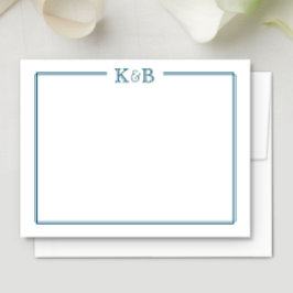 Koppels Initiaal Nieuwgetrouwden Monogram Blauw Notitiekaartje