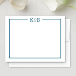 Koppels Initiaal Nieuwgetrouwden Monogram Blauw Notitiekaartje
