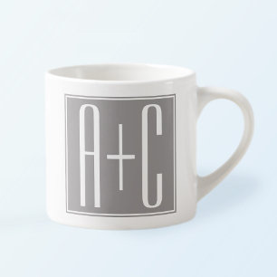 Koppels Initiaal of Andere Tekst   Wit & Grijs Espresso Kop