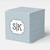 Koppels Initialen Ingelijst Bleekblauw Wit Stippen Bedankdoosjes (Voorkant Zijde)