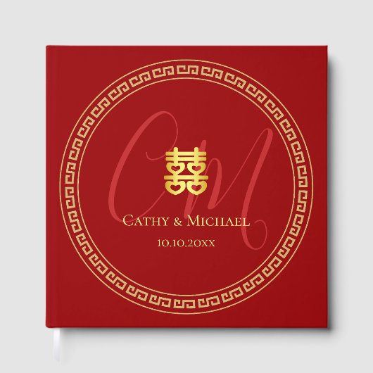 Koppels initialen moderne Chinese trouwrode Gastenboek (Voorkant)