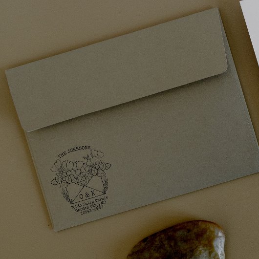 Koppels Initialen retour adres bloemen Rubberstempel