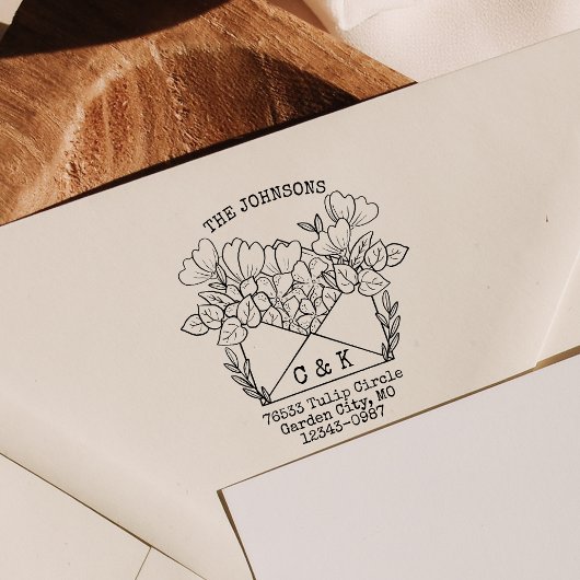 Koppels Initialen retour adres bloemen Zelfinktende Stempel