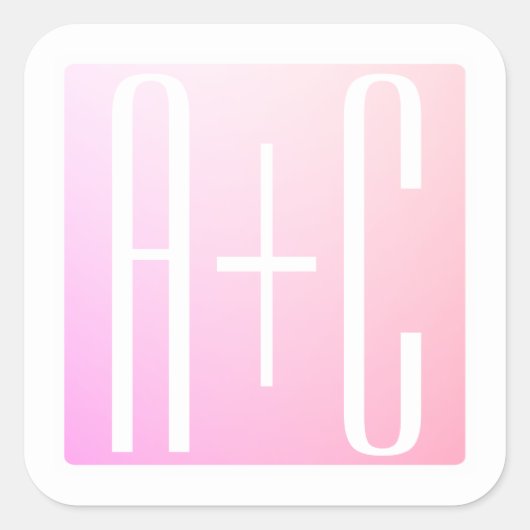 Koppels Initialen | Subtiele Roze Gradiënt Vierkante Sticker (Voorkant)