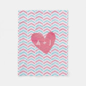 Koppels Kersen en blauw Vervaagd Chevron Patroon Fleece Deken (Voorkant)