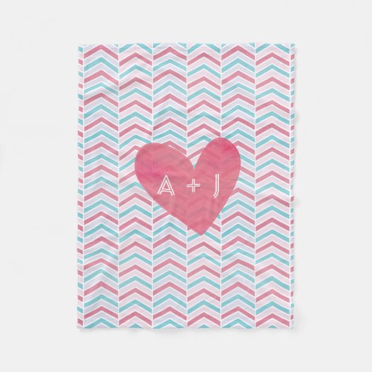 Koppels Kersen en blauw Vervaagd Chevron Patroon Fleece Deken (Voorkant)