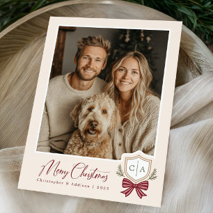 Koppels Monogram Initialen Boog Foto Kerst Kaart