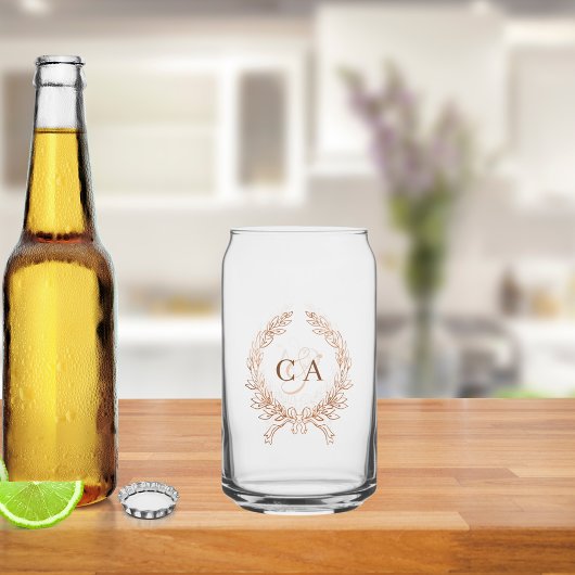 Koppels monogram initialen krans roos goud blikvorm glas