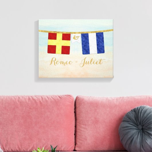 Koppels Monogram Maritime Signal Flags Waterverf Canvas Afdruk (Insitu (Woonkamer))