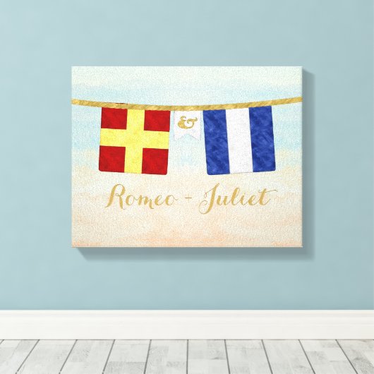Koppels Monogram Maritime Signal Flags Waterverf Canvas Afdruk (Insitu (Houten vloer))
