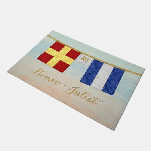 Koppels Monogram Maritime Signal Flags Waterverf Deurmat (Schuin)