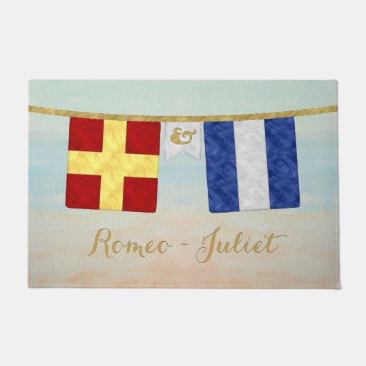 Koppels Monogram Maritime Signal Flags Waterverf Deurmat (Voorkant)
