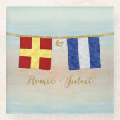 Koppels Monogram Maritime Signal Flags Waterverf Glazen Onderzetter (Voorkant)