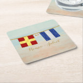 Koppels Monogram Maritime Signal Flags Waterverf Kartonnen Onderzetters (Schuin)
