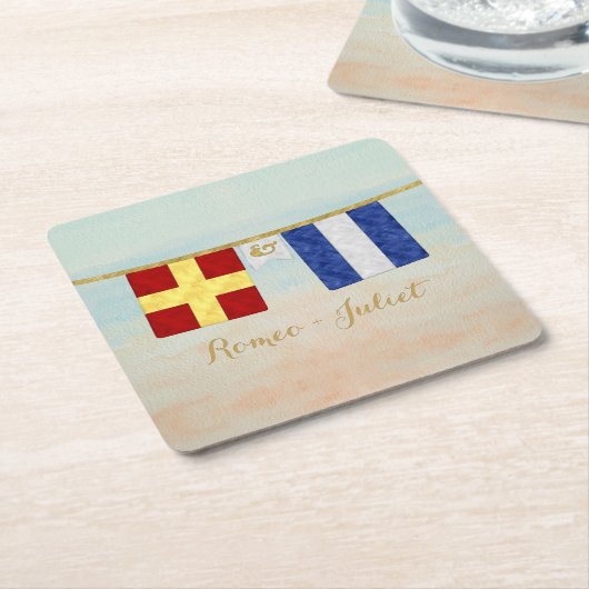 Koppels Monogram Maritime Signal Flags Waterverf Kartonnen Onderzetters (Schuin)