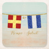 Koppels Monogram Maritime Signal Flags Waterverf Kartonnen Onderzetters (Voorkant)