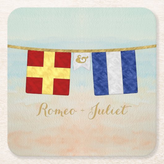 Koppels Monogram Maritime Signal Flags Waterverf Kartonnen Onderzetters (Voorkant)