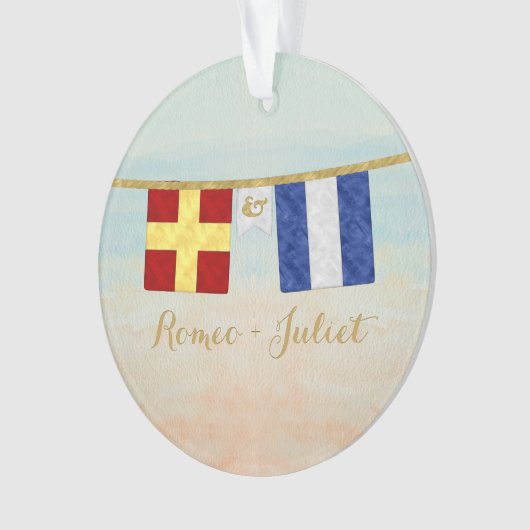 Koppels Monogram Maritime Signal Flags Waterverf Ornament (voorkant)