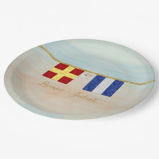 Koppels Monogram Maritime Signal Flags Waterverf Papieren Bordje (Gekanteld)