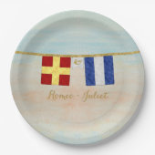 Koppels Monogram Maritime Signal Flags Waterverf Papieren Bordje (Voorkant)