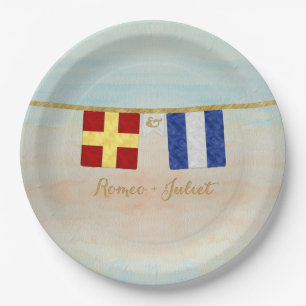 Koppels Monogram Maritime Signal Flags Waterverf Papieren Bordje
