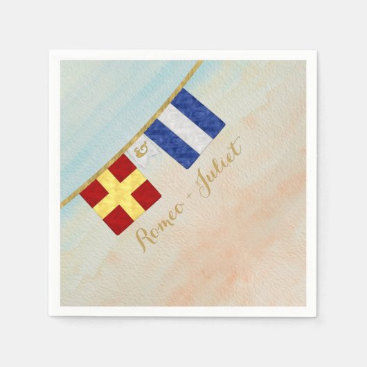 Koppels Monogram Maritime Signal Flags Waterverf Servetten (Voorkant)
