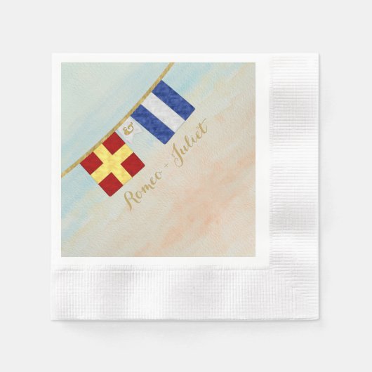 Koppels Monogram Maritime Signal Flags Waterverf Servetten (Voorkant)